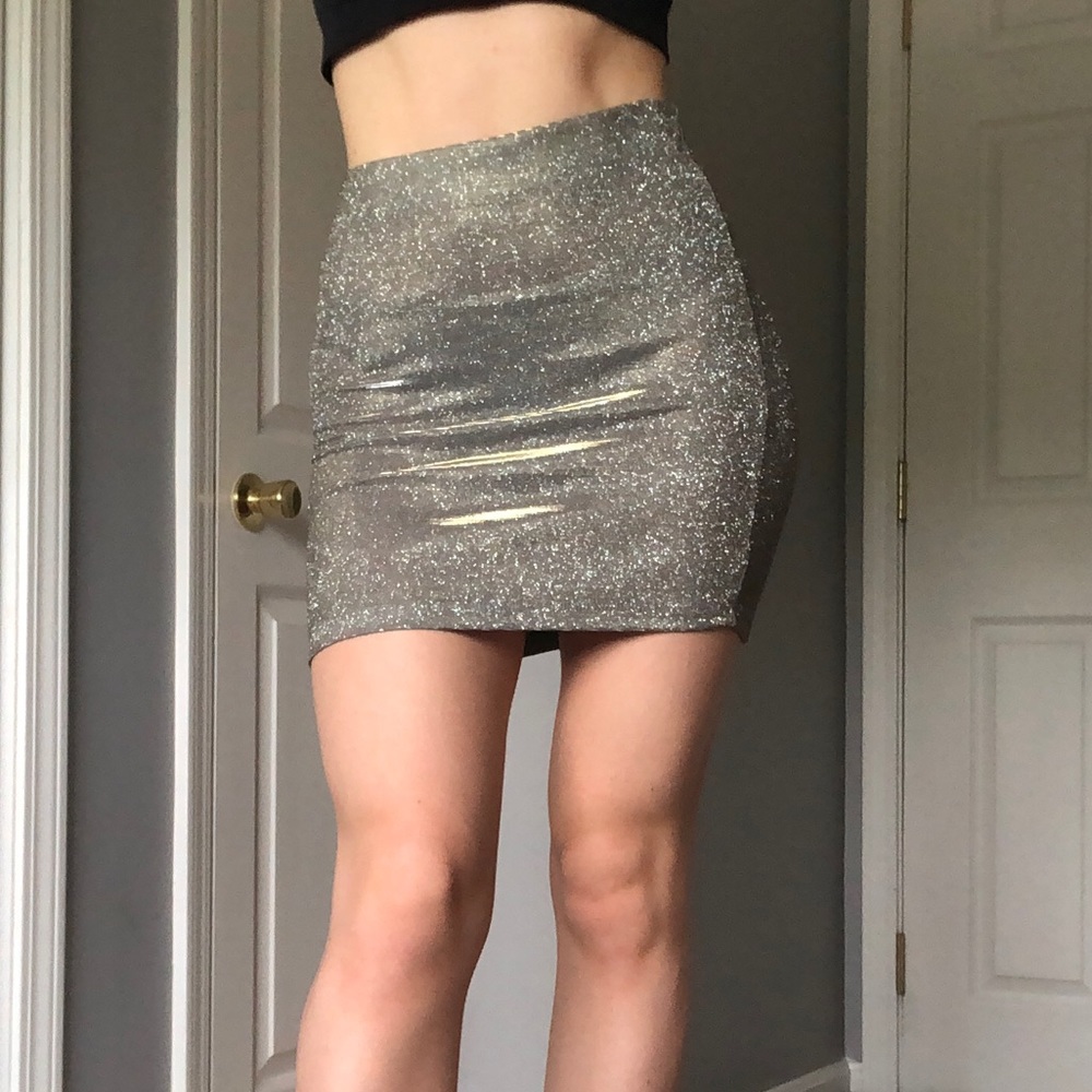 Sparkly silver mini skirt
